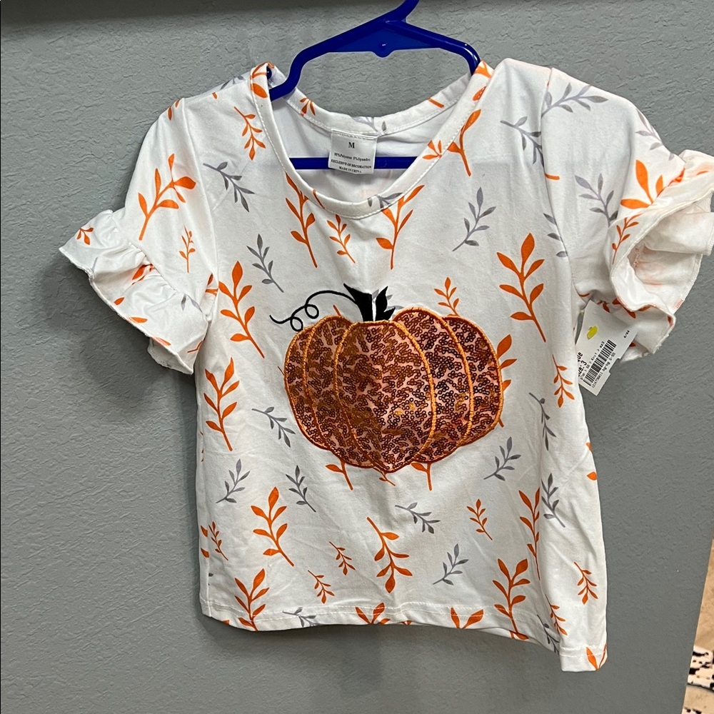 Kids Pumpkin Print White and Orange Top